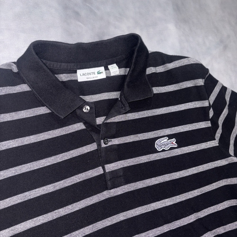 Lacoste Polo Shirt Mens XXL 7 Black Striped Short Sleeve Regular Fit EUC
